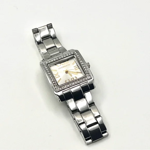 Liz Claiborne Womens Watch Silver Square Crystal Bezel 7.5" New Battery - Picture 6 of 10